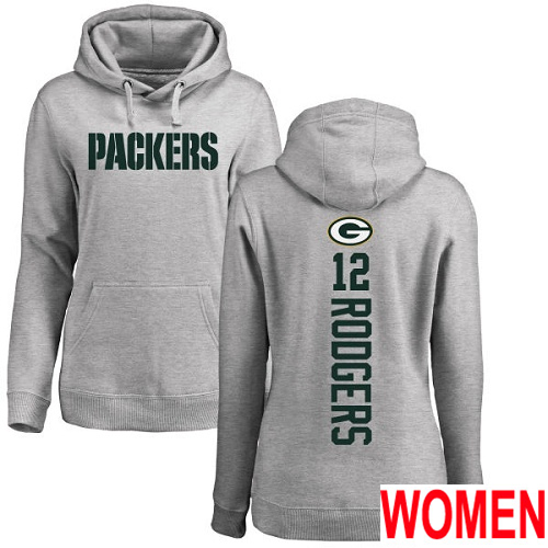 Green Bay Packers Ash Women 12 Rodgers Aaron Backer Nike NFL Pullover Hoodie